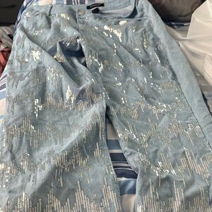 Ashley Stewart Light Blue High Rise Jeans with Silver Accents